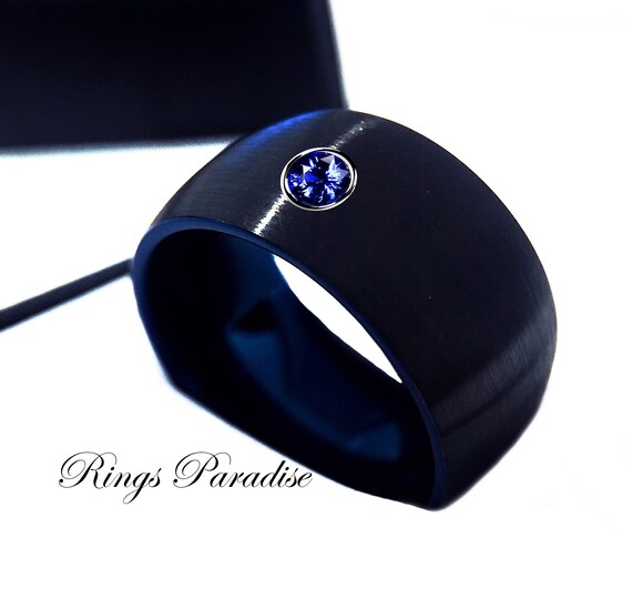 tungsten carbide ring with blue sapphire