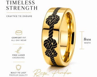 Gold Tungsten Rope Wedding Band Eternity Knot Ring 8mm 10mm 12mm