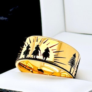 Cowboys bei Sonnenuntergang Herrenring: Gelbgold Wolfram Ehering - 8 mm, 10 mm