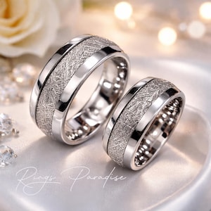 Wolfram Eheringe Meteorit Ring Set | Seine Hers Trauringe 8 mm Comfort Fit Paar Ringe