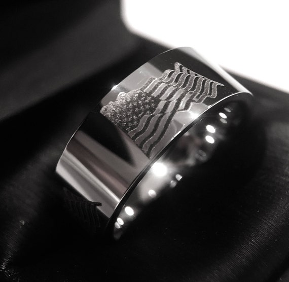 Mens Tungsten Ring American Flag Pattern Engraved Tungsten Etsy