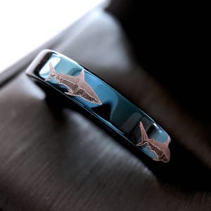 Mens Tungsten Ring | Shark Wedding Bands | Blue Ring | His and Hers | Promise Ring | Durable| Comfort fit | 4mm, 6mm, 8mm, 10mm, 12mm