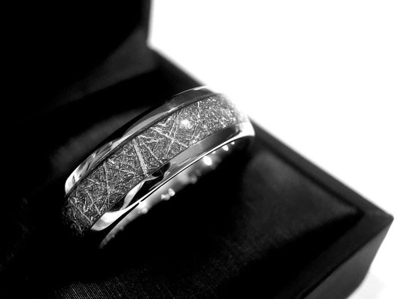 Tungsten Ring, Meteorite Ring, Men's Tungsten Ring, Women Tungsten Ring, Meteorite Inlay Ring, Wedding Bands, Tungsten Carbide Rings, Bands image 6