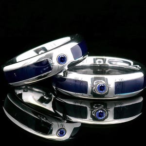 Blue Agate Inlay Tungsten Ring: Sapphire Stone Wedding Band, 6mm