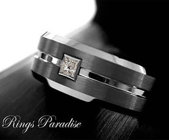 8mm Black Tungsten Ring 925 Silver Inlay 36 Diamonds Men Wedding Band –  ATOP jewelry