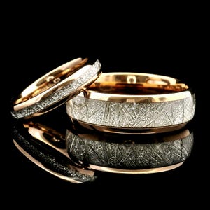 Rose Gold Meteorite Tungsten Wedding Band | Men’s & Women’s Wedding Ring | 4mm 6mm 8mm Comfort Fit