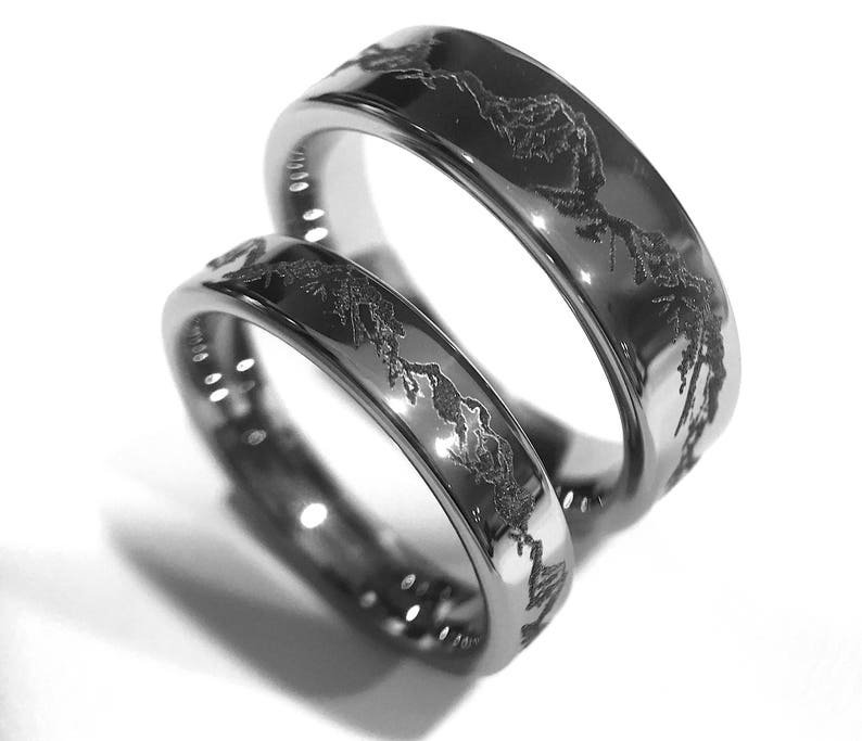 Bands Mountain Engraved Ring His Promise Rings Tungsten Wedding Band Engagement Ring Mens Wedding Band Tungsten Carbide Tungsten Ring