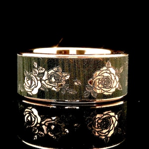 Roses Pattern Engraved Rose Gold Tungsten Carbide Wedding Ring - Men&#39;s and Women&#39;s Ring