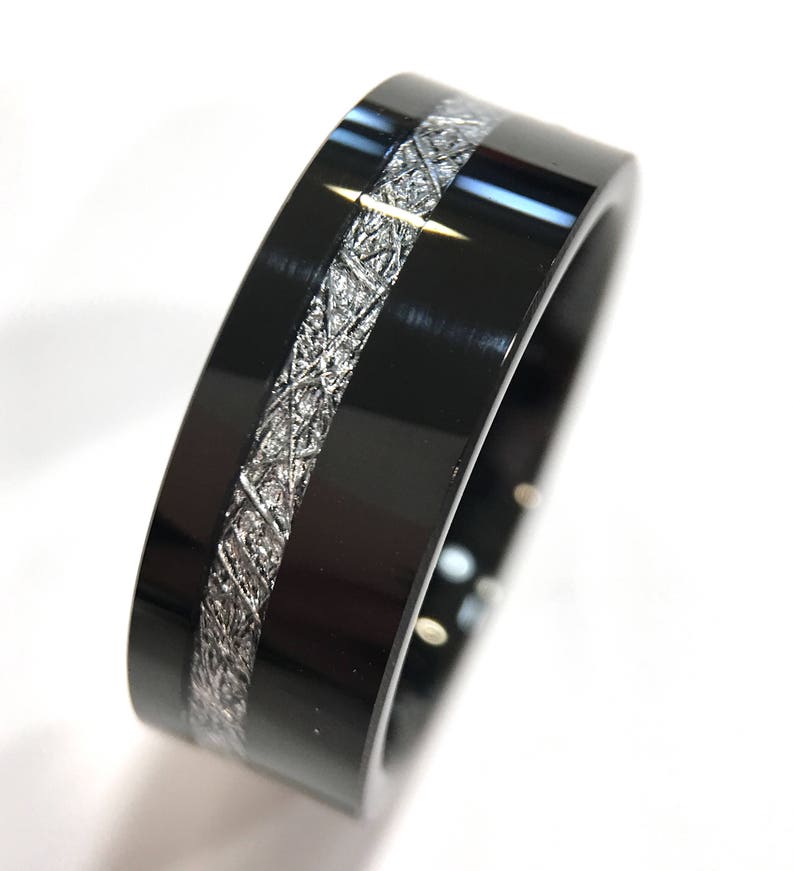 Black Tungsten Meteorite Rings Tungsten Carbide Mens and Etsy