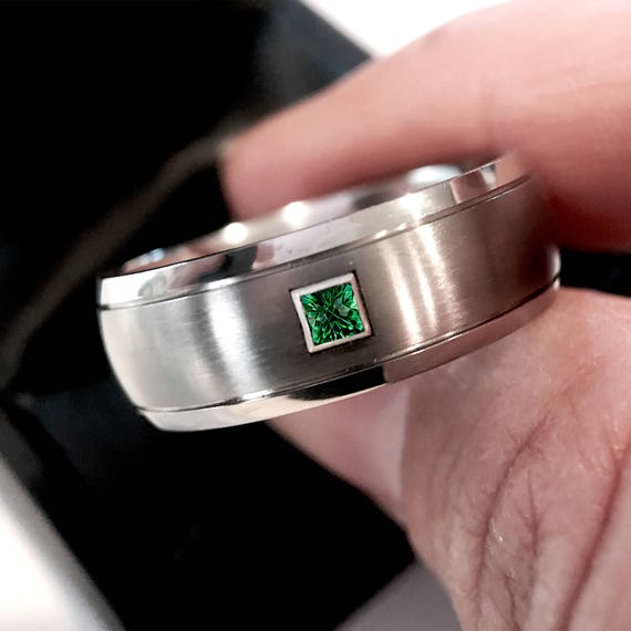 Square Emerald Stone Titanium Ring, Mens Titanium Wedding Band, Mens  Titanium Ring, Men Engagement Ring, Wedding Ring , Green Emerald Ring - Etsy