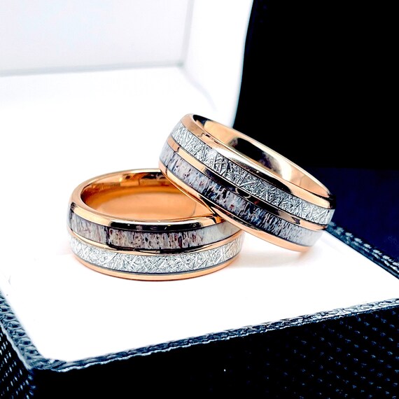 Matching Rings Set Rose Gold Wedding Bands Mens and Women Ring