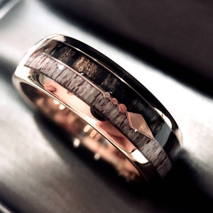 Antler Rose Gold Tungsten Ring with Arrow | 8mm Men’s Wedding Band | Women’s Engagement Ring | Nature Inspired His and Hers Rustic  Ring