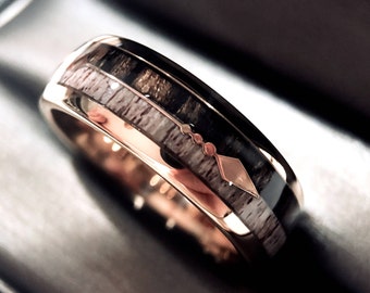Antler Rose Gold Tungsten Ring With Arrow 8mm Men's Wedding Band
