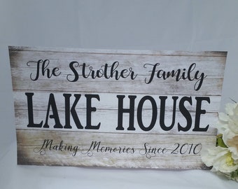 Personalized Family Lake House Sign, Custom Name Established Date