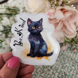 Black Cat Sticker for tumbler, Vinyl Cat Sticker for Water bottle, Summer Stickers, Watercolor Black Cat sticker Pack, Black Cat Waterproof