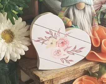 Chunky Wood Heart Decor, Floral Heart Sign, Spring tiered tray decor, spring tiered tray decor Spring, kitchen sign, Spring signs