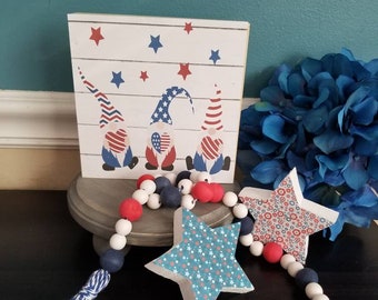 Patriotic signs, Gnome decor, 4th of July decor, independence day decor, Gnome Tiered Tray Decor, Patriotic farmhouse sign