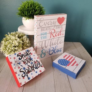 Patriotic Mini Wood Signs, 4th of July Tiered Tray Decor