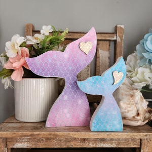 Wood Mermaid Tail Decor, Mermaid Room Decor for Girls, Summer Tiered tray decor Beach Tiered Tray, Beach House Decor, Girls Room Decor
