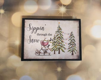 Tipsy Snowman Winter Wood Sign, Holiday Decor (5x7 or 8x10)