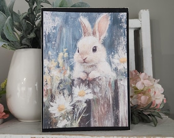 Vintage Easter Bunny Sign: Watercolor Rabbit with Wildflowers
