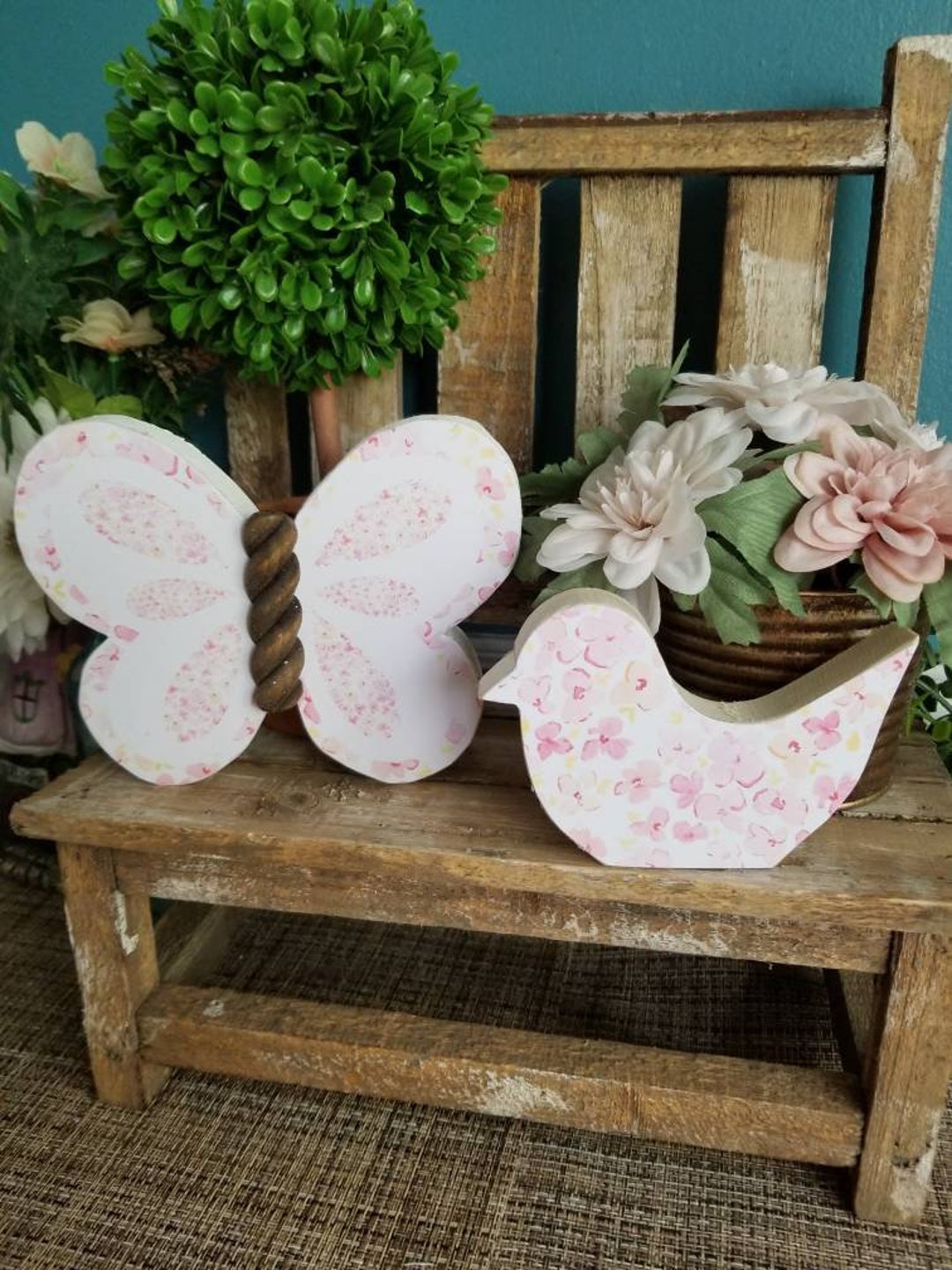 Farmhouse Wood Bird Cutout, Wooden Butterfly, Spring Tiered Tray Decor ...