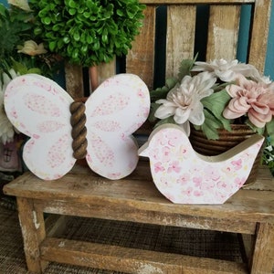 Farmhouse Wood Bird & Butterfly Cutout: Spring Tiered Tray Decor