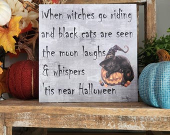 Witches & Black Cat Halloween Sign, Tiered Tray Decor
