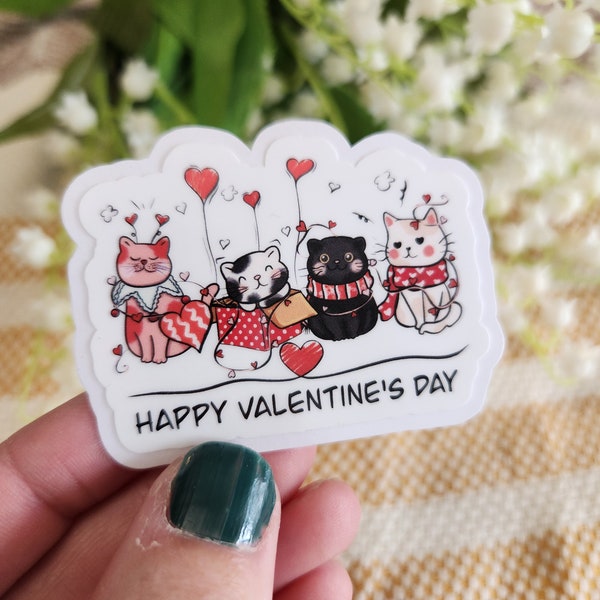 Cat Valentine Sticker, Valentines Cat stickers, Valentines Day stickers for planner, Coffee Cup Stickers for tumbler