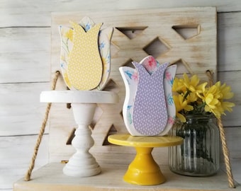 Handmade 3D Tulip Sign, Spring Tiered Tray Decor