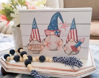 Patriotic Gnome Sign, Tiered Tray Decor, 4th of July Decor