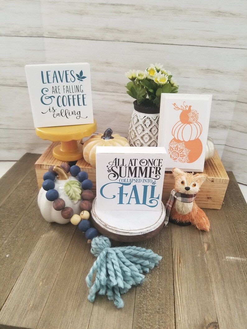 Tiered tray fall decor, tiered tray decor fall, farmhouse fall sign, farmhouse fall decor, wood fall signs, tiered tray mini signs image 1