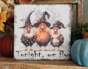 Witches on Broom Sign, Farmhouse Halloween Decor