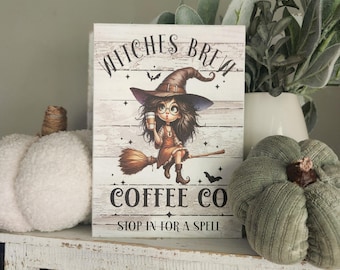 Witches Brew Coffee Co. Sign: Farmhouse Halloween Coffee Bar Decor