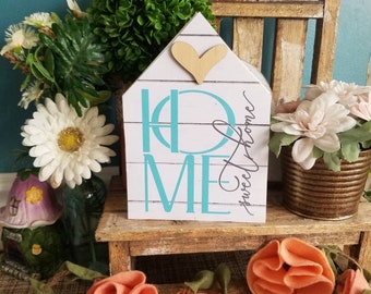 Home Sweet Home Sign, Spring Tiered Tray Decor, Farmhouse tiered tray decor, mini wood house, kitchen tiered tray farmhouse kitchen decor,