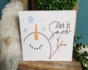 Snowman Tiered Tray Sign, Winter Let it Snow Decor