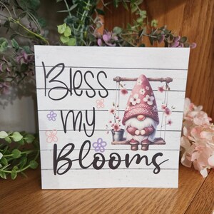 Spring Gnome Wood Sign: Bless My Blooms Tiered Tray Decor