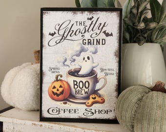Farmhouse Halloween Ghost Sign: Coffee Bar Tiered Tray Decor