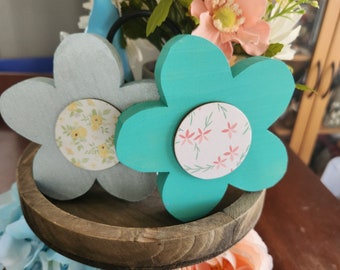 Handmade Wood Daisy, Spring Tiered Tray Decor, 5x5 in