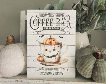 Witches Brew Coffee Co. Sign: Farmhouse Halloween Coffee Bar Decor