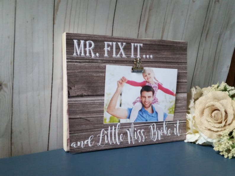 Wood Dad frame, Dad gift for Husband, handyman dad gift, dad photo frame, daddy's girl children, Daddy and son image 2