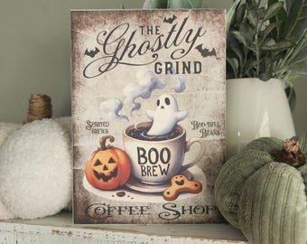 Farmhouse Halloween Ghost Sign: Coffee Bar Tiered Tray Decor