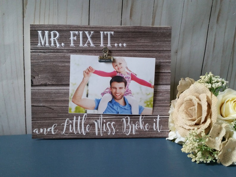 Wood Dad frame, Dad gift for Husband, handyman dad gift, dad photo frame, daddy's girl children, Daddy and son image 1