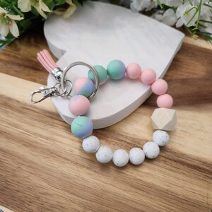 Pink Silicone Beaded Key Chain, Bangle Key Ring, Bracelet Key Chain, Silicone Keychain Wristlet Keychain, Silicone Bangle Key Ring