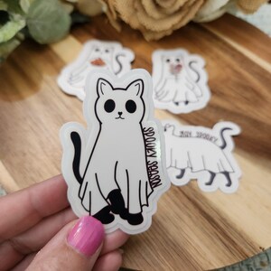 Black Cat Ghost Sticker for planner, Vinyl Cat Sticker for Water bottle, Halloween Stickers, Watercolor Black Cat sticker Pack