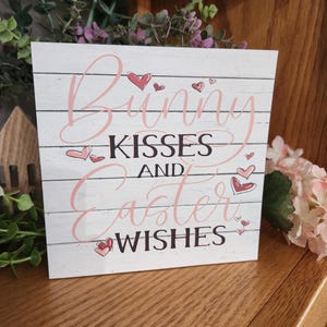 Bunny Kisses and Easter Wishes / Farmhouse Easter Decor / Easter Tiered Tray Sign / Easter Bunny Sign / Easter Spring Shelf Decor Sign