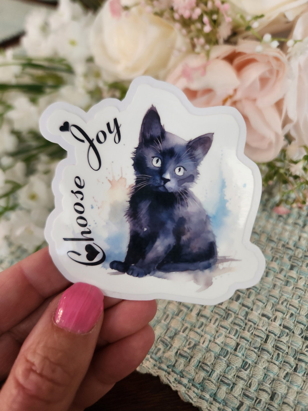 Watercolor Black Cat Sticker, Waterproof Vinyl Decal - Etsy