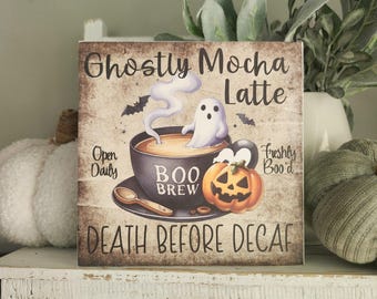 Halloween Ghost Coffee Bar Sign: Farmhouse Tiered Tray Decor