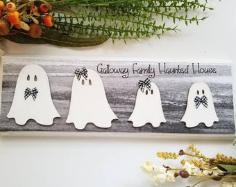 Personalized Ghost Family Halloween Sign, Farmhouse Mantle Decor