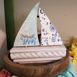 Sailboat decor, sailboat tiered tray summer decor, Nautical Decor, Beach Tiered Tray Decor, Lake House Decor,